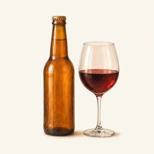 AI-genereret illustration af varegruppen – ikke et foto af den konkrete vare Illustration: øl og vin